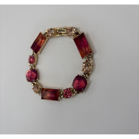 Napier Vintage 1990's Gold Tone Ombre Emerald Round Faceted Stone Plum Bracelet - Picture 2 of 4